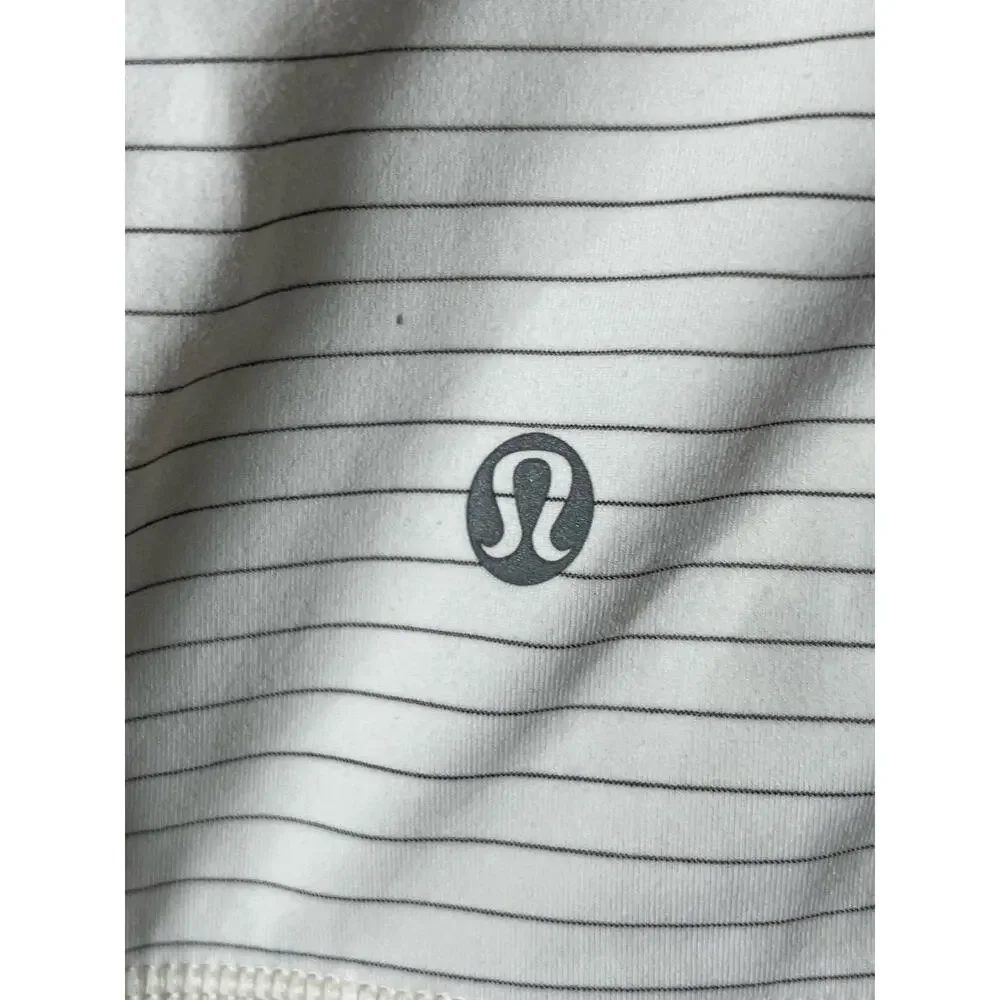 Lululemon Run For Gold 1/2 Zip Pullover Ghost Ivory Stripe Size 12 Athleisure